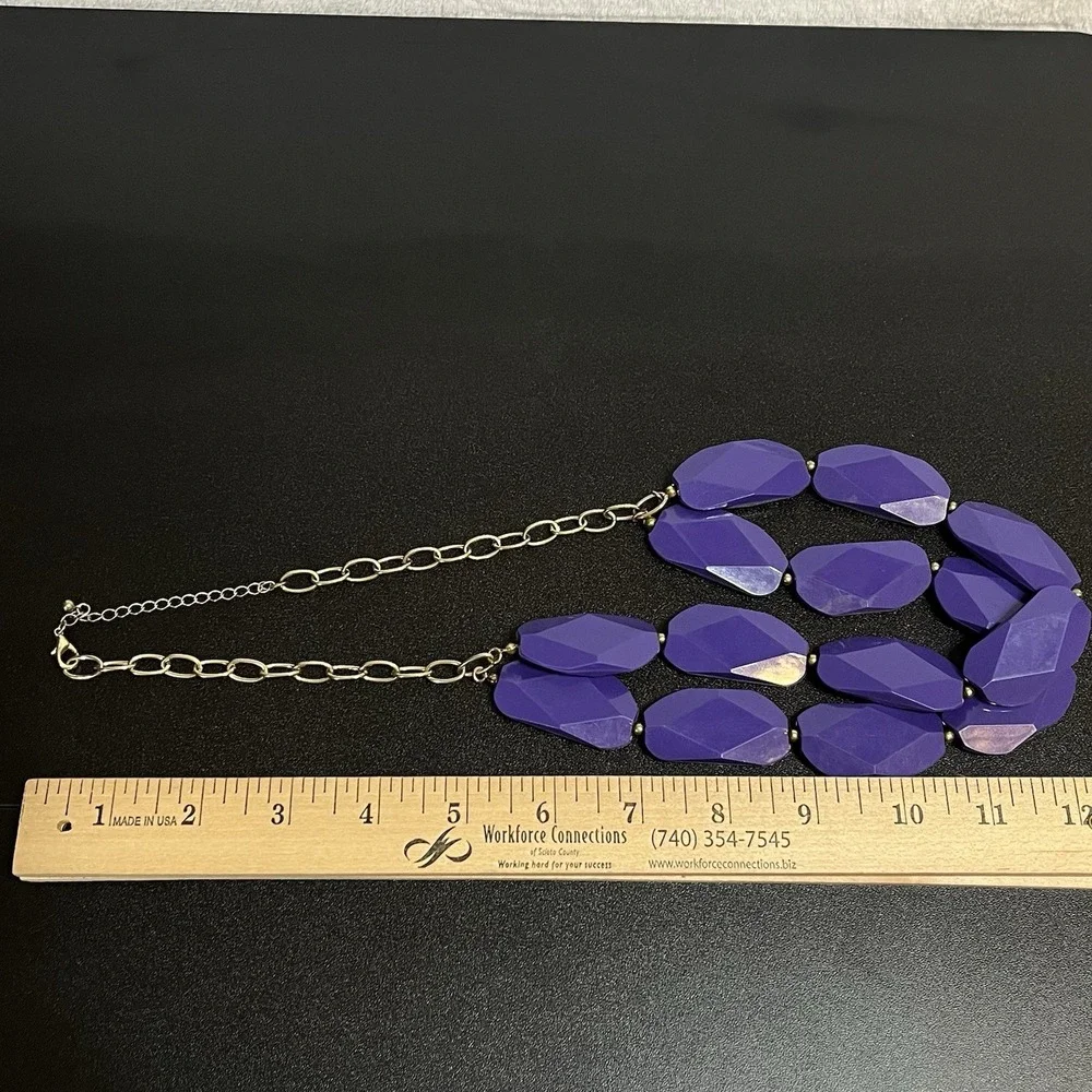 Bohemian Statement Chunky Lucite Beaded Necklace Purple Faceted Double Strand